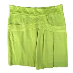 Etcetera Y2K Mod Lime Green Stitched Mini Skirt Womens Size 6 Pleated Front